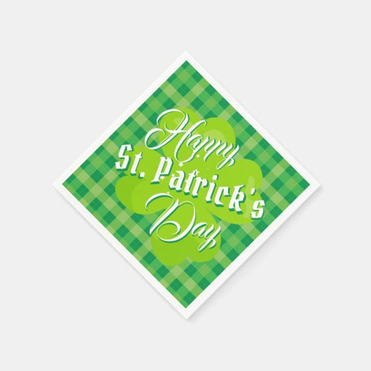 Happy St. Patrick's Day Green Tartan Lucky Clover Serviette (Ecke)