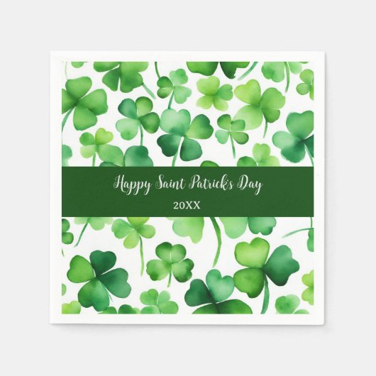 Happy St Patricks Day Green Watercolor Kleeblatt Serviette (Vorderseite)