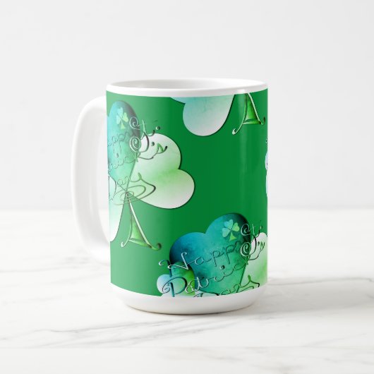 "Happy St. Patrick's Day" Hand-writte w/Shamrocks Kaffeetasse (Vorderseite Links)