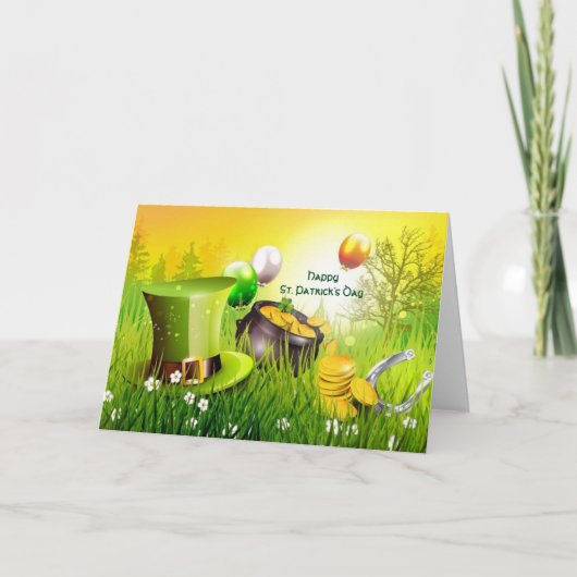 Happy St. Patrick's Day Hat und Pot of Gold Karte (Vorderseite)