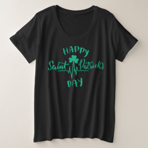 Happy St Patricks Day Heartbeat Puls Kleeblatt Große Größe T-Shirt