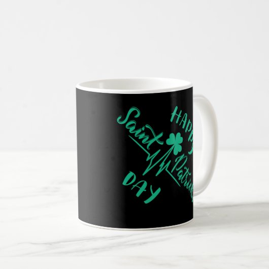 Happy St Patricks Day Heartbeat Puls Kleeblatt Kaffeetasse (VorderseiteRechts)