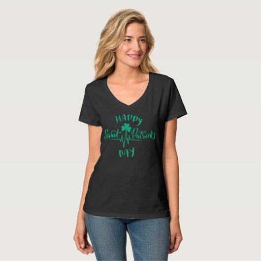 Happy St Patricks Day Heartbeat Puls Kleeblatt T-Shirt (Vorderseite Vollansicht)
