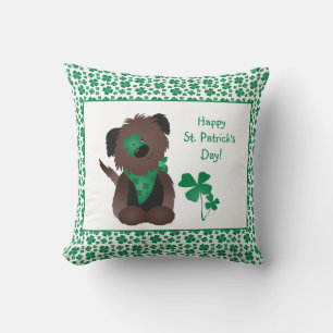 Happy St Patricks Day Hund Vierblättriges Kleebla Kissen