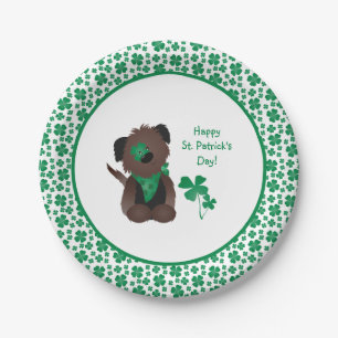 Happy St Patricks Day Hund Vierblättriges Kleebla Pappteller