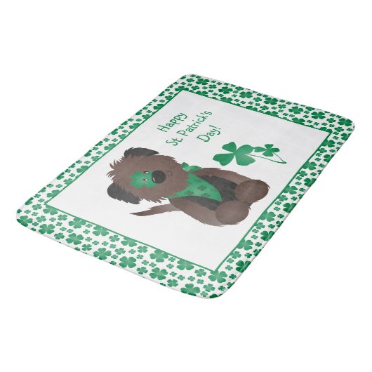 Happy St Patricks Day Hund Vierblättriges Kleeblat Badematte (Schrägansicht)