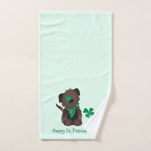 Happy St Patricks Day Hund Vierblättriges Kleeblat Badhandtuch Set (Handtuch)