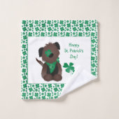 Happy St Patricks Day Hund Vierblättriges Kleeblat Badhandtuch Set (Waschlappen)