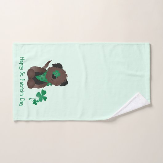 Happy St Patricks Day Hund Vierblättriges Kleeblat Badhandtuch Set (Handtuch)
