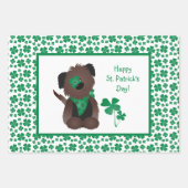 Happy St Patricks Day Hund Vierblättriges Kleeblat Geschenkpapier Set (Vorderseite)