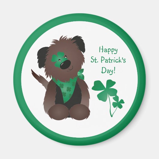 Happy St Patricks Day Hund Vierblättriges Kleeblat Magnet (Vorne)