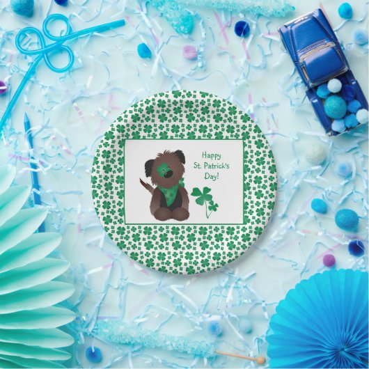 Happy St Patricks Day Hund Vierblättriges Kleeblat Pappteller (Party)