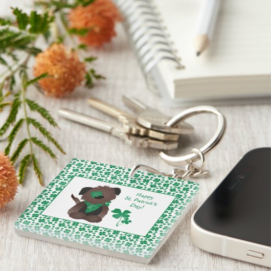 Happy St Patricks Day Hund Vierblättriges Kleeblat Schlüsselanhänger (Vorderseite rechts)