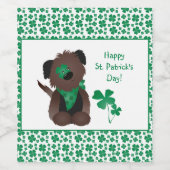 Happy St Patricks Day Hund Vierblättriges Kleeblat Weinetikett (Einzelnes Label)