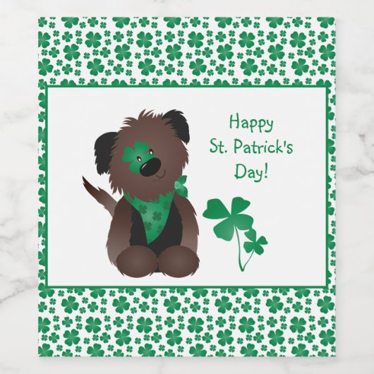 Happy St Patricks Day Hund Vierblättriges Kleeblat Weinetikett (Einzelnes Label)