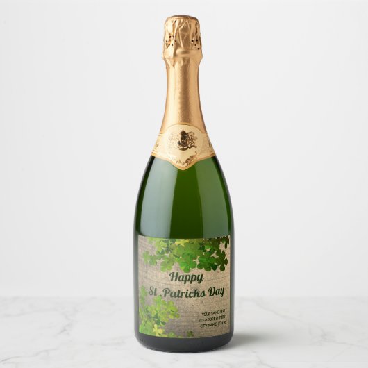 Happy St.Patrick's Day,irische Kleeblätter Schaumweinetikett (Vorderseite)
