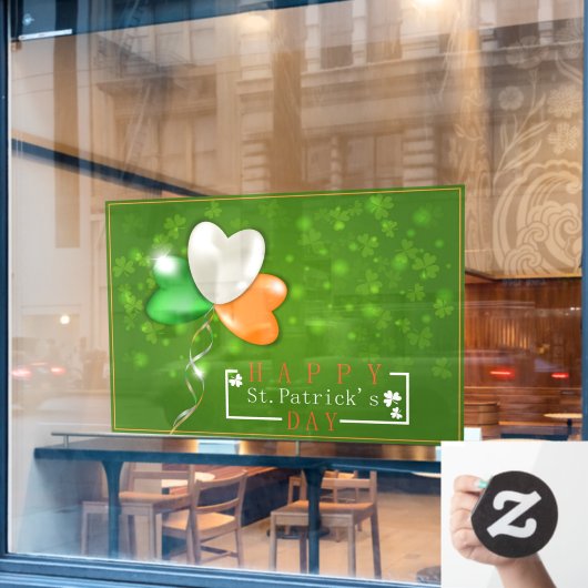 Happy St. Patrick's Day Irish Flag Balloon Clover Fensteraufkleber (Café-Fenster)