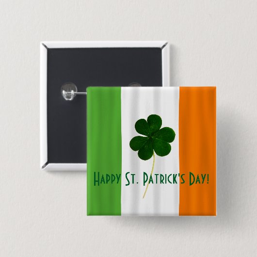 Happy St. Patrick's Day Irish Flag Kleeblatt Paddy Button (Vorne & Hinten)