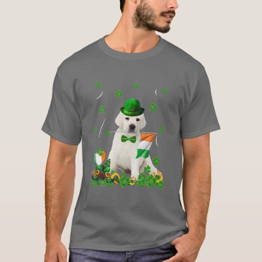 Happy St Patricks Day Irish White Puppy Dog Flag T-Shirt (Vorderseite)