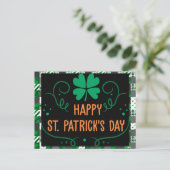 Happy St Patricks Day Kariert Green Kleeblatt Postkarte (Stehend Vorderseite)