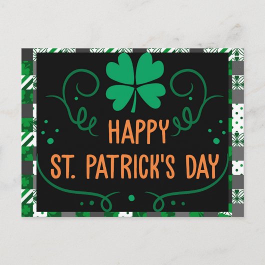 Happy St Patricks Day Kariert Green Kleeblatt Postkarte (Vorderseite)