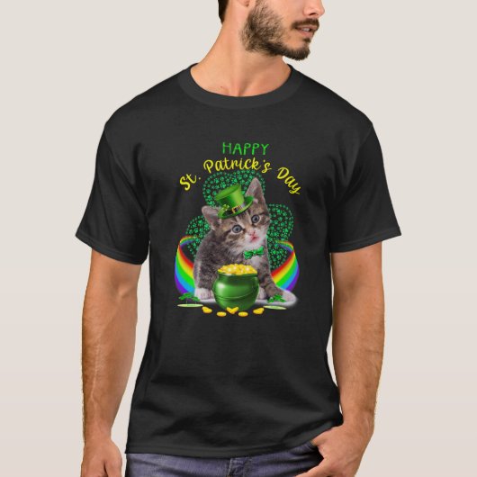 Happy St Patricks Day Kitten Leprechaun Hat Shamro T-Shirt (Vorderseite)