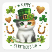Happy St. Patrick's Day Kitten Quadratischer Aufkleber (Vorderseite)