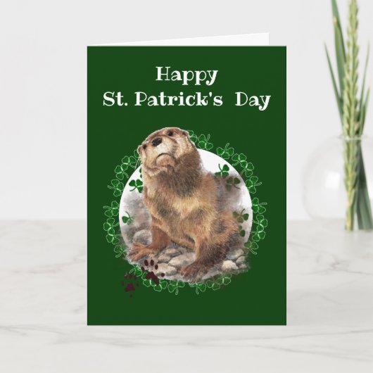 Happy St. Patrick's Day Kleeblatt Otter Tierspass Karte (Vorderseite)