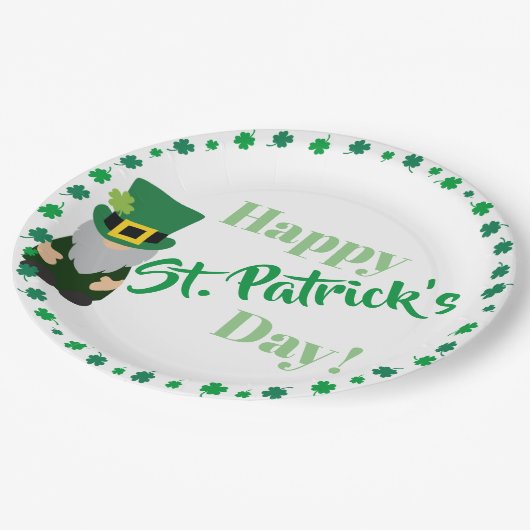 Happy St Patricks Day Kleeblatt Pappteller (Schrägansicht)