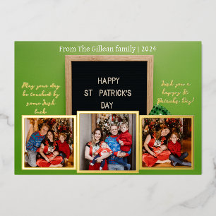 Happy St. Patrick's Day Kleeblatts Familie 3 Foto Folien Feiertagskarte
