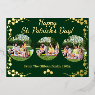 Happy St. Patrick's Day Kleeblatts Familie 3 Foto Folien Feiertagskarte