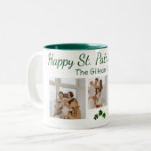 Happy St. Patrick's Day Kleeblatts Familie 3 Foto Zweifarbige Tasse (Vorderseite Links)