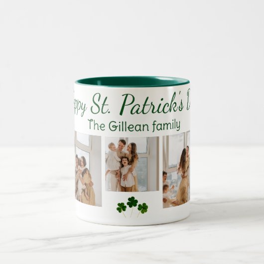 Happy St. Patrick's Day Kleeblatts Familie 3 Foto Zweifarbige Tasse (Mittel)