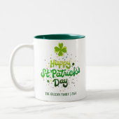 Happy St. Patrick's Day Kleeblatts Familienname Zweifarbige Tasse (Links)
