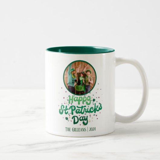 Happy St patricks day Kleeblatts Family Foto Zweifarbige Tasse (Rechts)