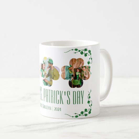Happy St. Patrick's Day Kleeblatts Foto Kaffeetasse (VorderseiteRechts)