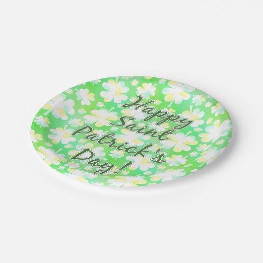 Happy St Patrick's Day Kleeblatts Retro Wasserfarb Pappteller (Schrägansicht)