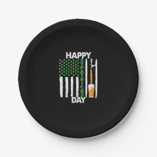 Happy St Patricks Day Kleeblatts US American Flag  Pappteller