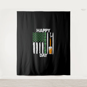 Happy St Patricks Day Kleeblatts US American Flag Wandteppich