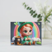 Happy St. Patricks' Day Kleines Mädchen Postkarte (Stehend Vorderseite)