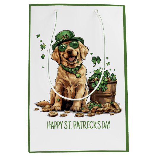 Happy St. Patrick's Day Labrador Retriever Dog Mittlere Geschenktüte (Vorderseite)