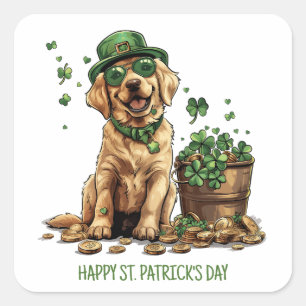 Happy St. Patrick's Day Labrador Retriever Dog Quadratischer Aufkleber