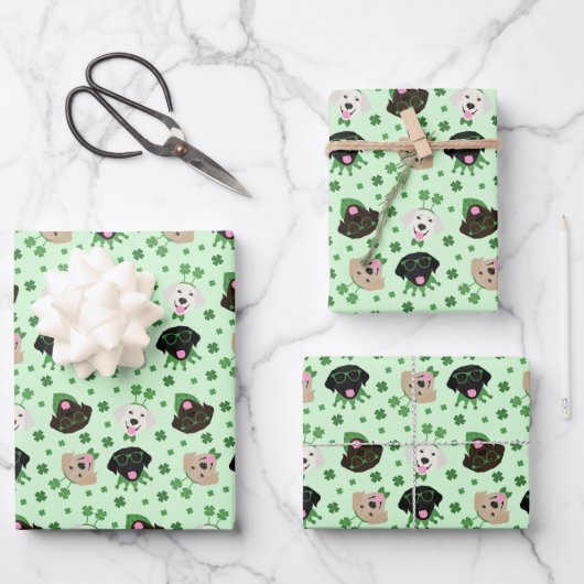 Happy St Patricks Day Labrador Retriever Hunde Geschenkpapier Set (Vorderseite)