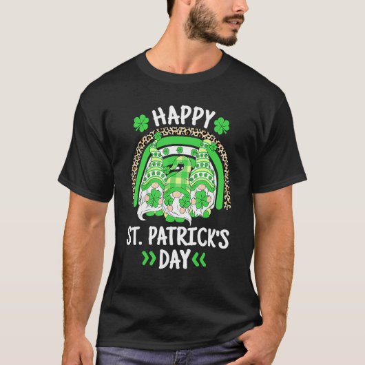 Happy St Patricks Day Leopard Rainbow Irish Gnomes T-Shirt (Vorderseite)