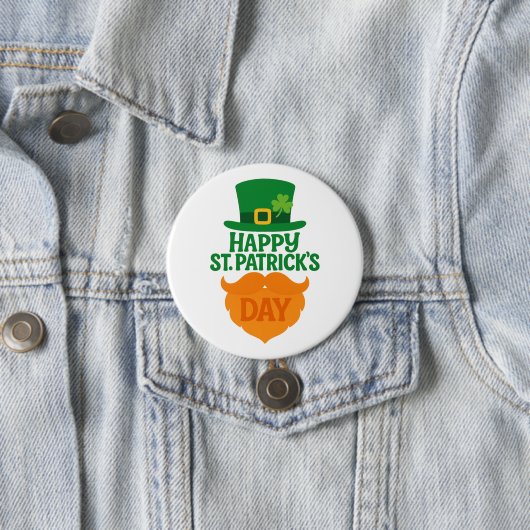 Happy St Patricks Day Leprechaun Beard and Hat Button (Beispiel)