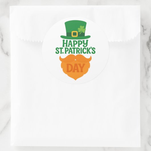 Happy St Patricks Day Leprechaun Beard and Hat Runder Aufkleber (Tasche)