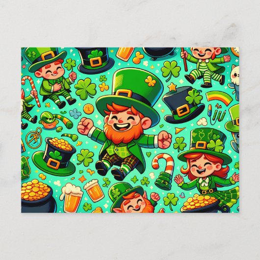 Happy St. Patrick's Day Leprechaun Feiertagspostkarte (Vorderseite)