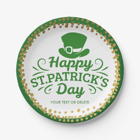 Happy St Patricks Day Leprechaun Hat Custom Text Pappteller (Vorderseite)