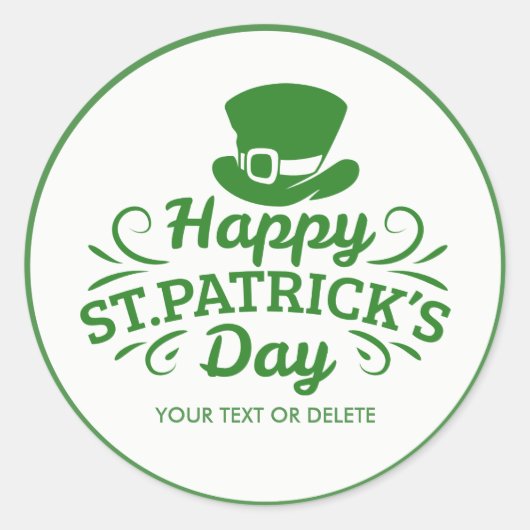 Happy St Patricks Day Leprechaun Hat Custom Text Runder Aufkleber (Vorderseite)