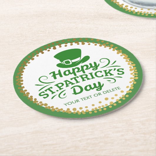 Happy St Patricks Day Leprechaun Hat Custom Text Runder Pappuntersetzer (Angewinkelt)